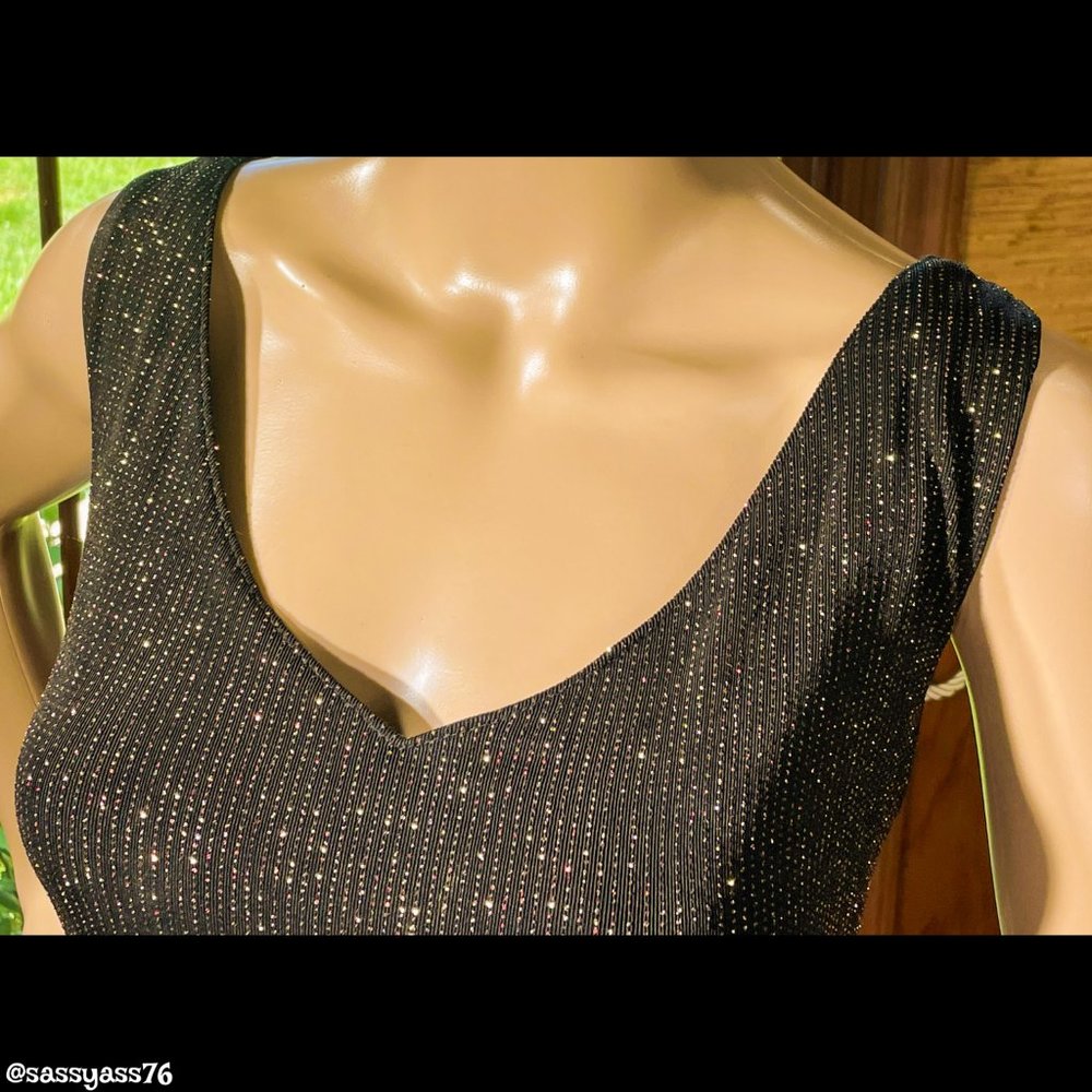 ▪️VTG▪️RONNI NICOLE by OUIDA▪️Sparkling Gold & Red Beaded Black Sleeveless Dress - Picture 3 of 7